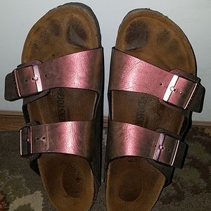Pink iridescent birkenstocks